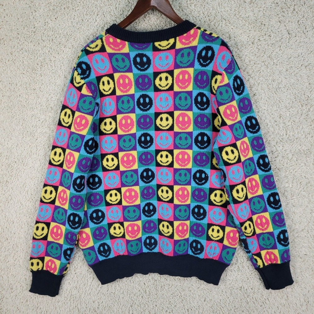 WESC Leon Pop Smiley Face Sweater Men's Large Knitted Paris Nights Multicolor - Picture 3 of 11